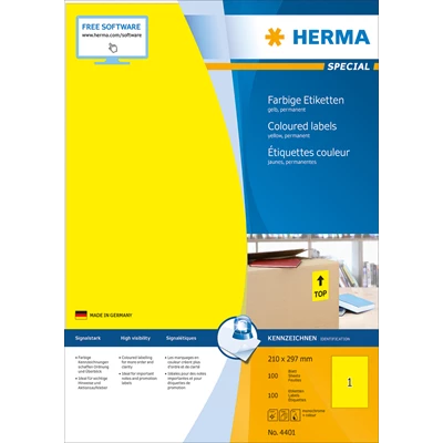 Etikett Herma Special 210x297mm Gul 100/fp